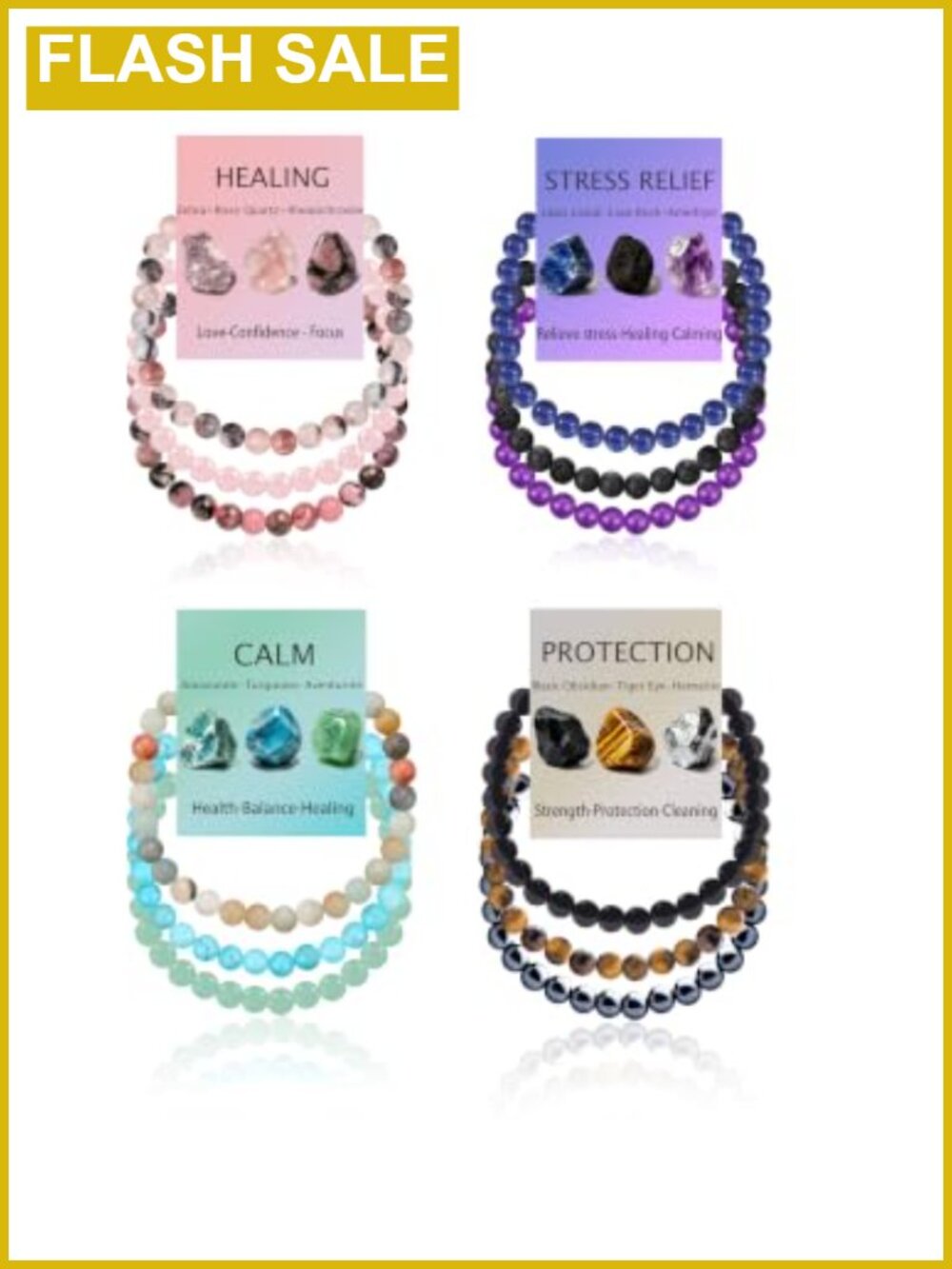 Natural Stone Beaded Stretch Bracelet Set 12pcs 6mm Healing Crystal